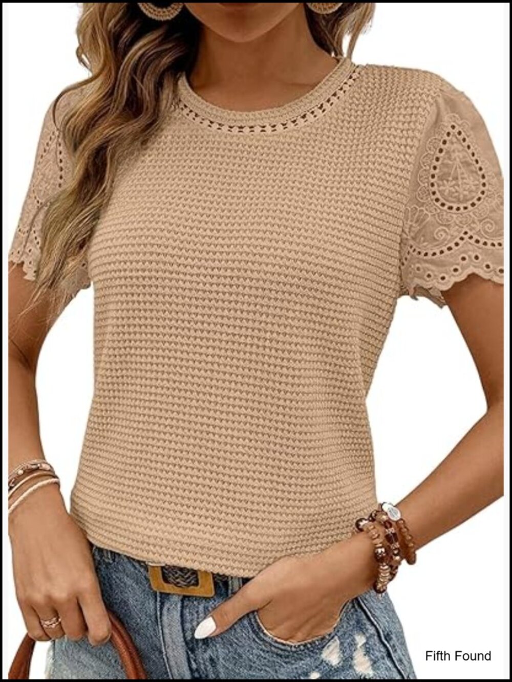 Womens Frenchy Summer Tops Crewneck Short Sleeve T Shirts Casual Waffle Knit